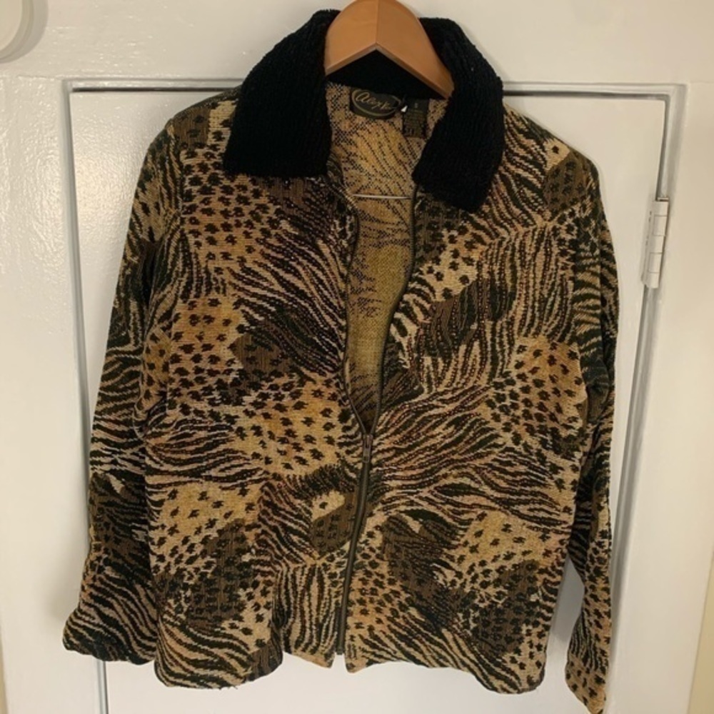 Alex Kim Vintage Art to wear‎ Animal Print Sweater Jacket Small - Picture 2 of 8